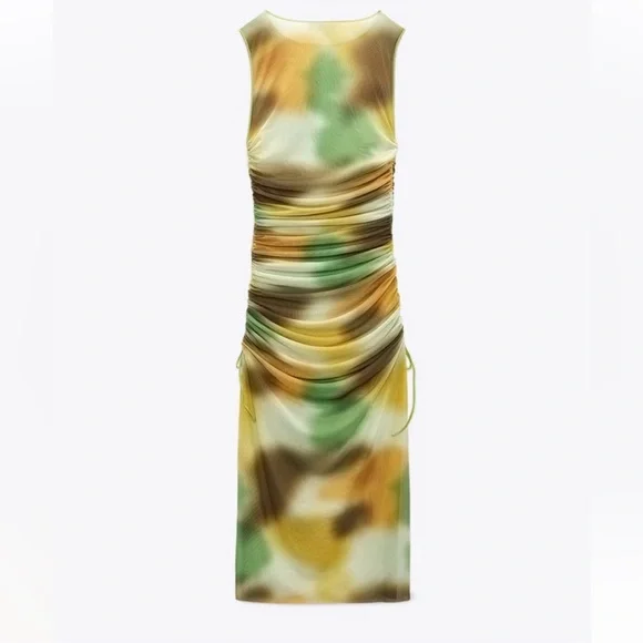 Zara Printed Tulle Dress Size L-XL NWT - Picture 3 of 11